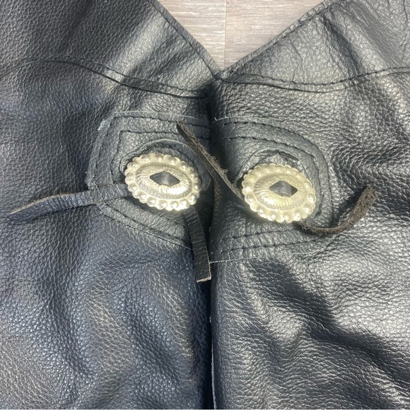 UNIK Leather Motorcycle Chaps L/XL Genuine Black Cowhide Western Concho - Picture 13 of 16